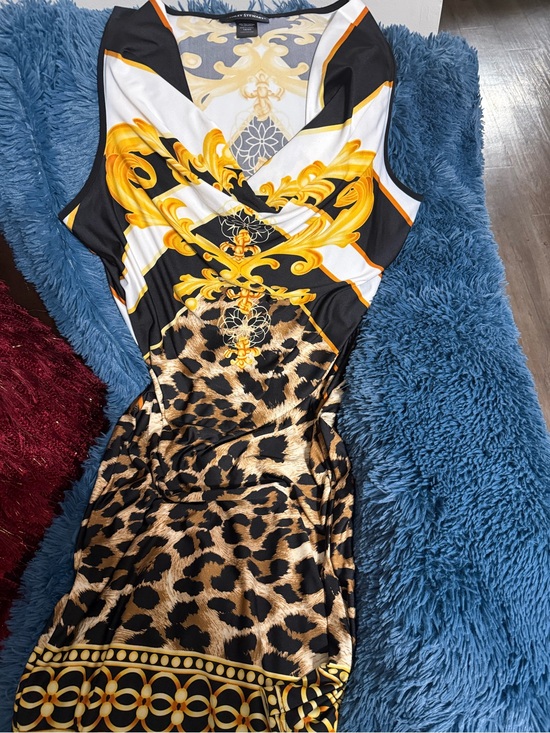 Ashley Stewart Dresses & Skirts - Ashley Stewart Black, Gold & Leopard Print Midi Dress